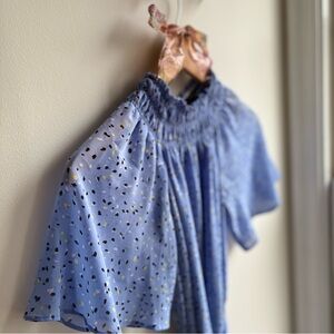 Ann Taylor Blue Speckled Flutter Sleeve Dress